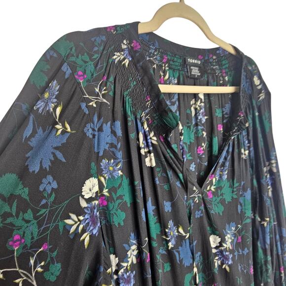 Torrid Chiffon Black Floral Peasant Blouse Size 2X Dark Romance Feminine Moody - Picture 6 of 8